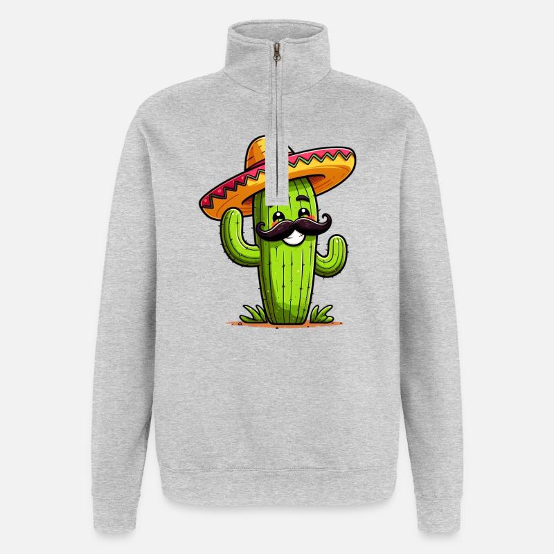 Kaktus - Quarter-Zip-Sweatshirt - Grau meliert