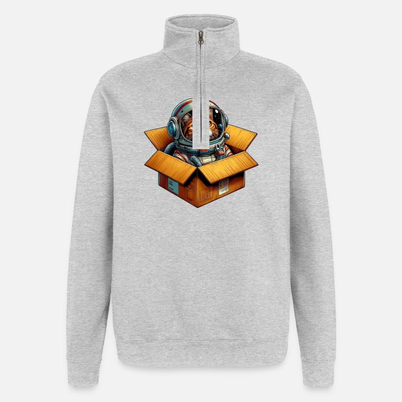 Astronaut Katze - Quarter-Zip-Sweatshirt - Grau meliert