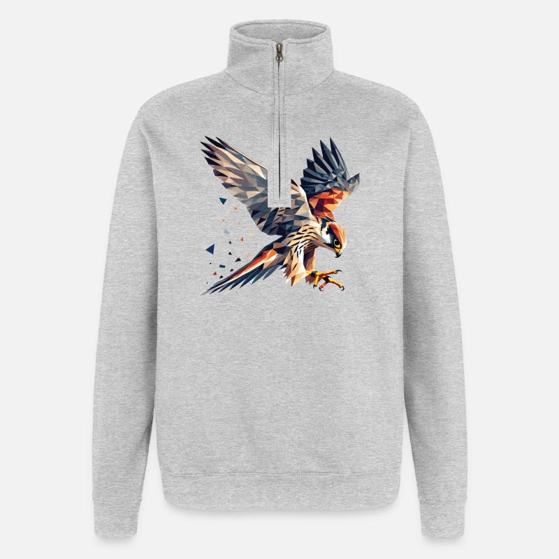 Faucon oiseau de proie style polygone - Sweat à zip 1/4 - gris chiné