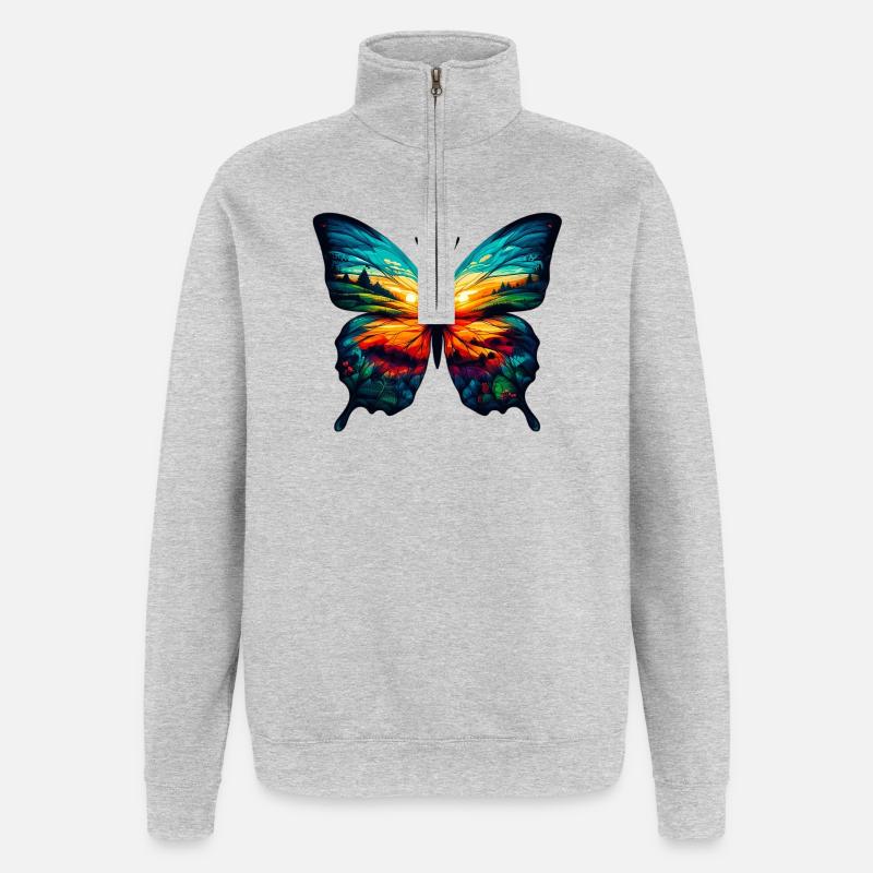 Papillon - Sweat à zip 1/4 - gris chiné
