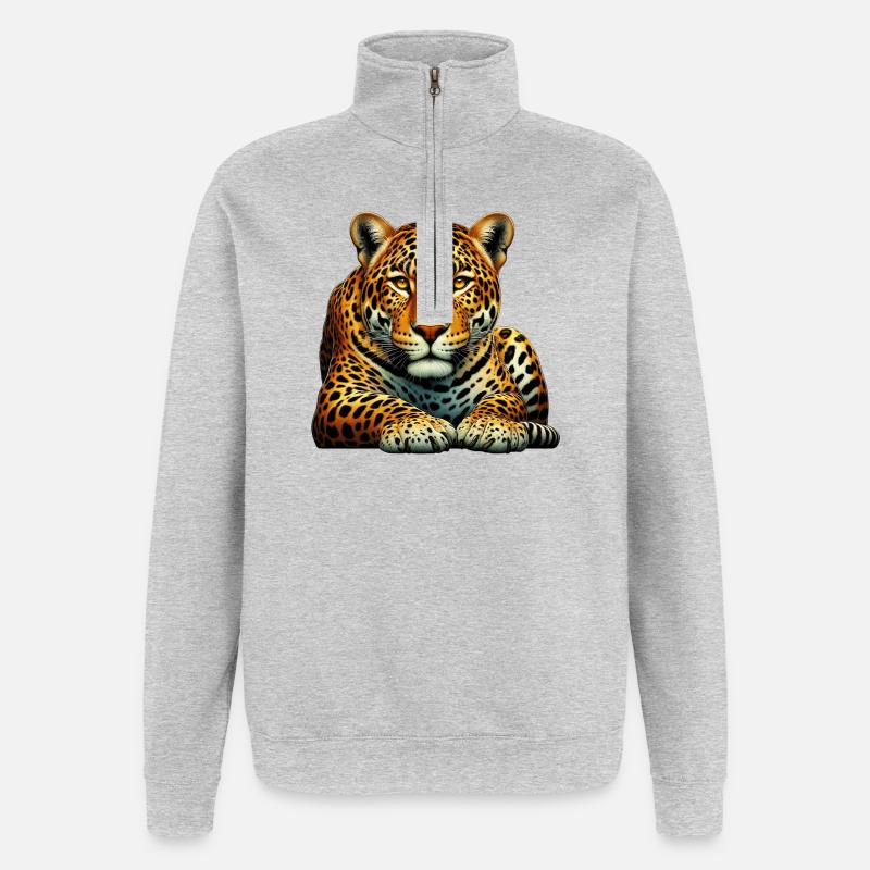 Léopard - Sweat à zip 1/4 - gris chiné