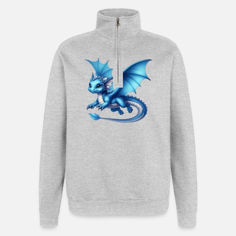 Drache - Quarter-Zip-Sweatshirt - Grau meliert