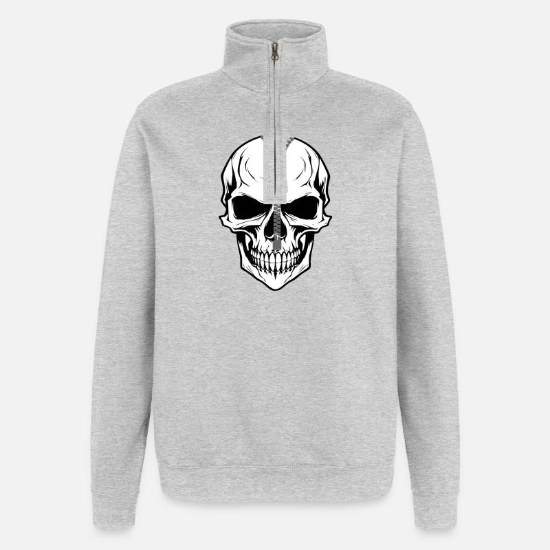 Schädel - Quarter-Zip-Sweatshirt - Grau meliert