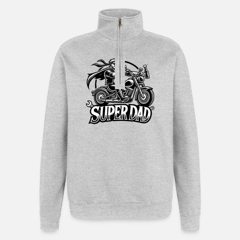 Super Dad Motorradheld - Quarter-Zip-Sweatshirt - Grau meliert