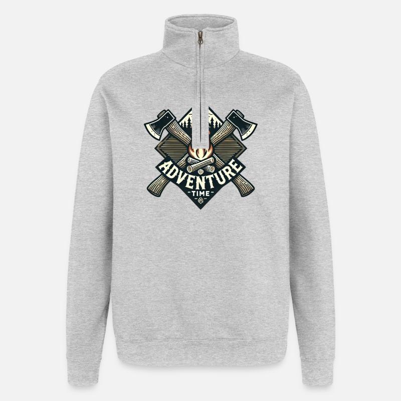 Abenteuerzeit Lagerfeuer Logo - Quarter-Zip-Sweatshirt - Grau meliert