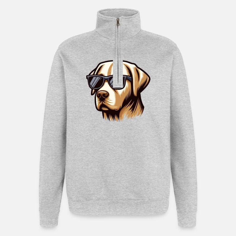 Cooler Labrador Hundekopf - Quarter-Zip-Sweatshirt - Grau meliert