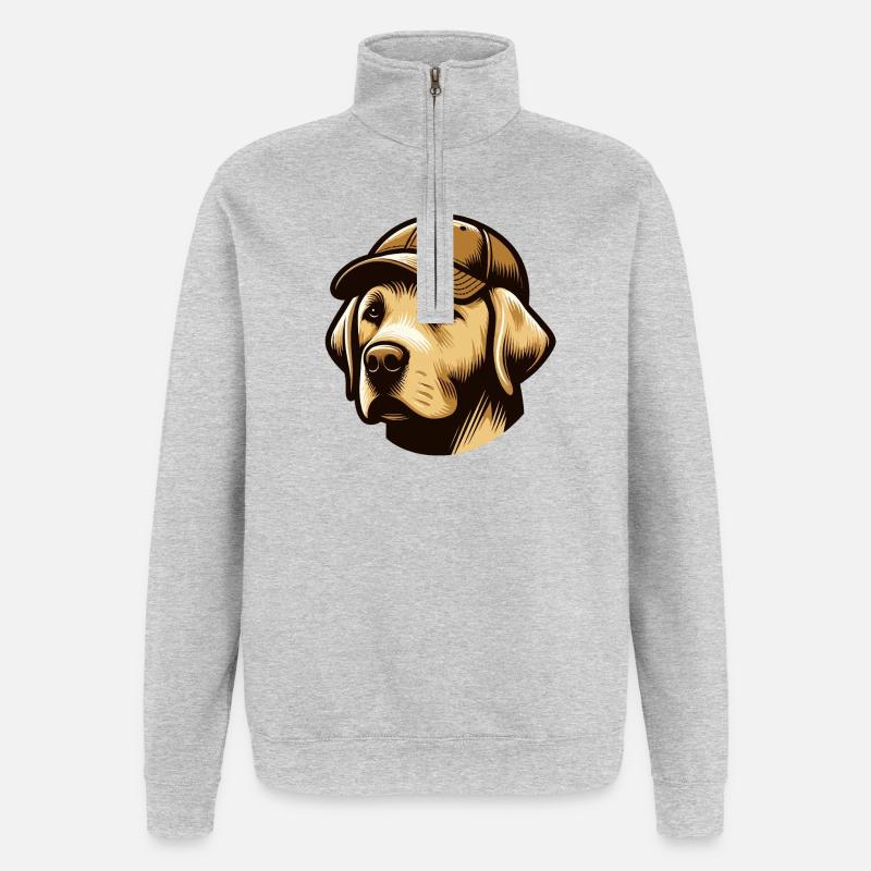 Labrador avec casquette - Sweat à zip 1/4 - gris chiné