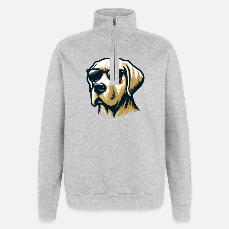 Labrador Head mit Sonnenbrille - Quarter-Zip-Sweatshirt - Grau meliert