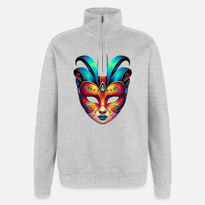 Masque du Carnaval de Venise - Sweat à zip 1/4 - gris chiné