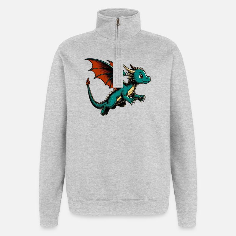 Drache - Quarter-Zip-Sweatshirt - Grau meliert