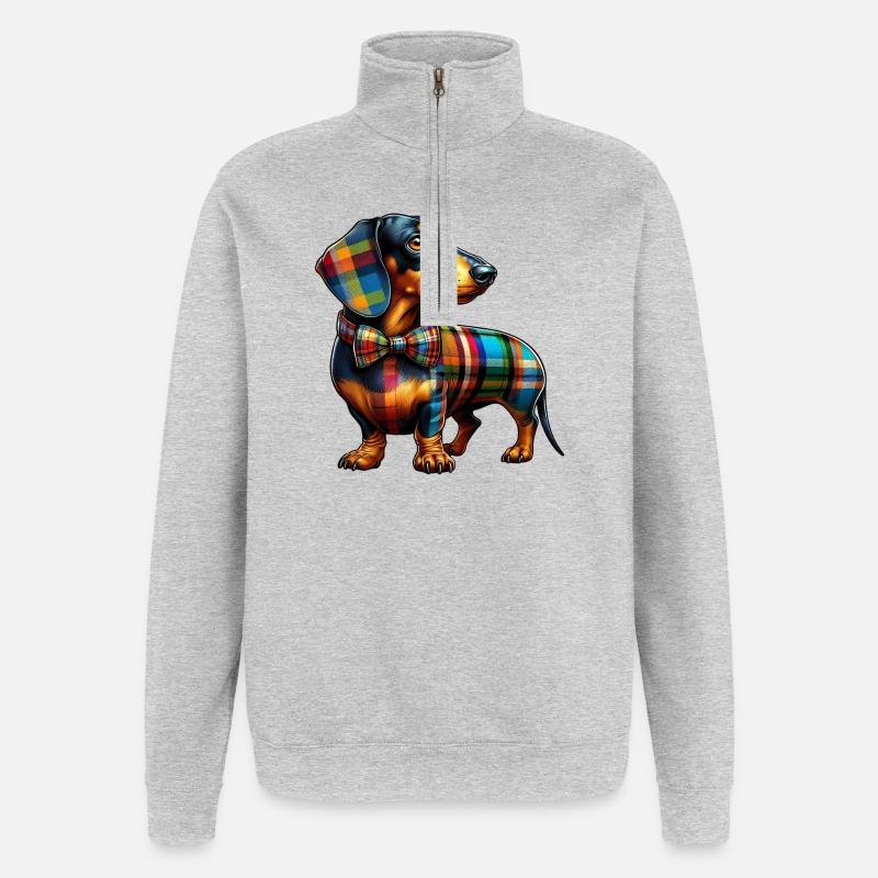 Dachshund - Quarter-Zip-Sweatshirt - Grau meliert