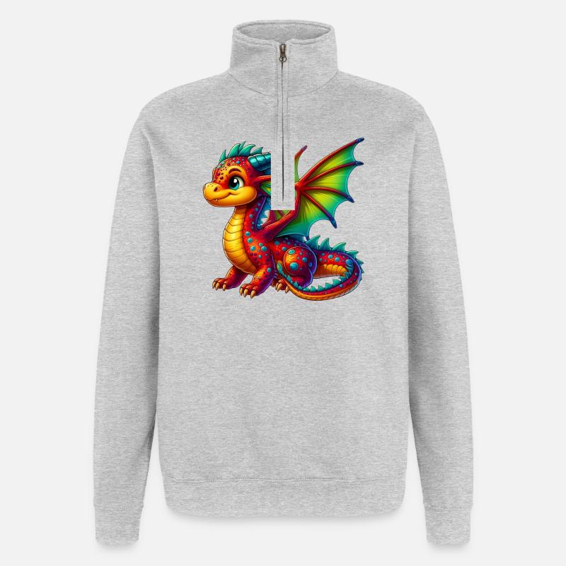 Drache - Quarter-Zip-Sweatshirt - Grau meliert