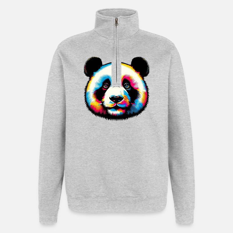 Panda - Sweat à zip 1/4 - gris chiné