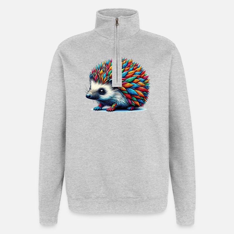 Hérisson - Sweat à zip 1/4 - gris chiné