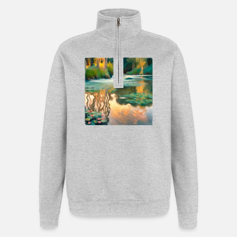 Impressionism River - Quarter-Zip Sweatshirt - heather grey