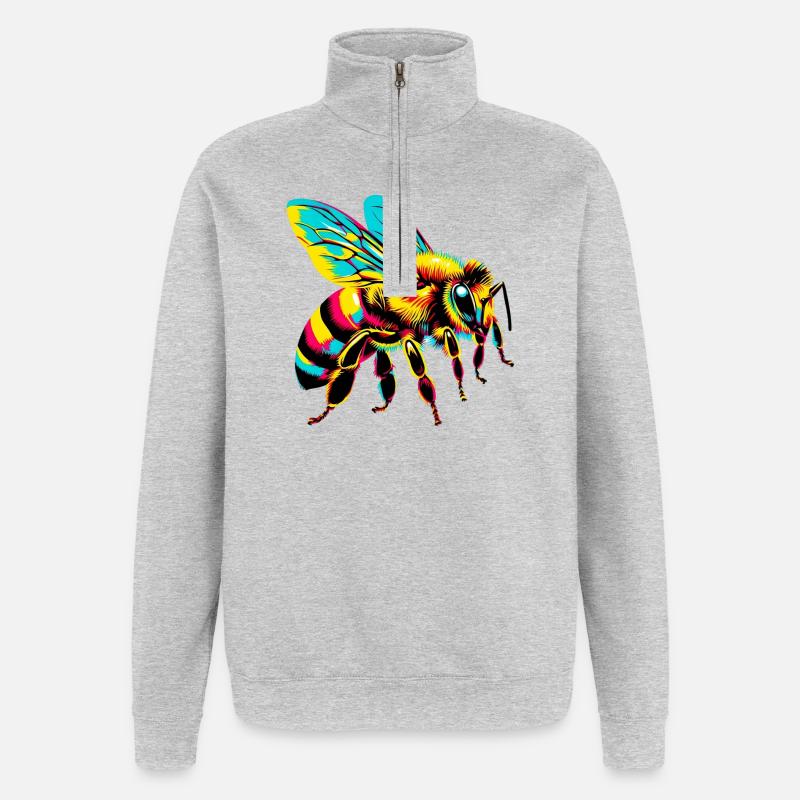 Biene - Quarter-Zip-Sweatshirt - Grau meliert