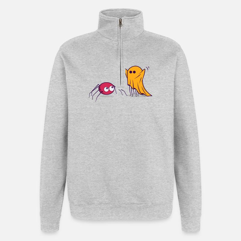 Halloween Spider Ghost Comic Cartoon Comic - Quarter-Zip Sweatshirt - heather grey