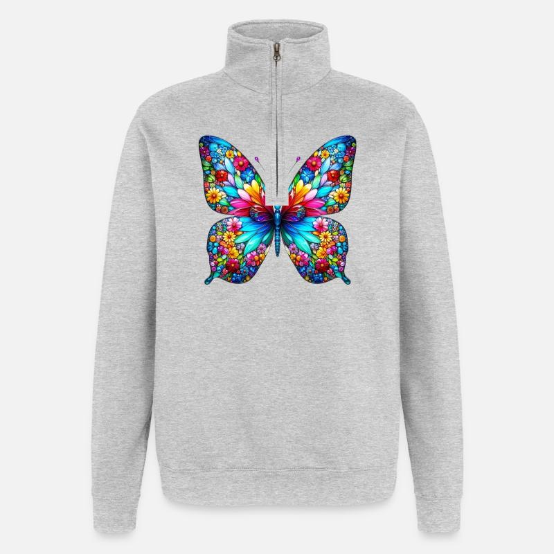 Schmetterling - Quarter-Zip-Sweatshirt - Grau meliert