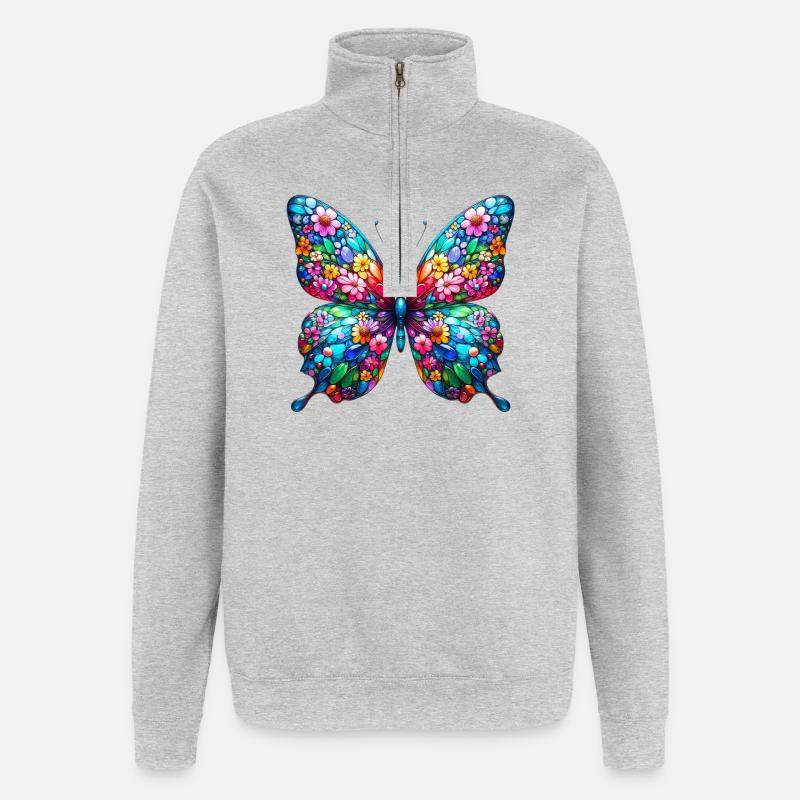 Papillon - Sweat à zip 1/4 - gris chiné