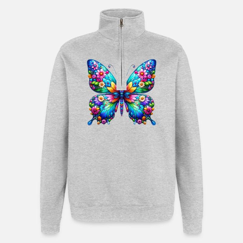 Papillon - Sweat à zip 1/4 - gris chiné