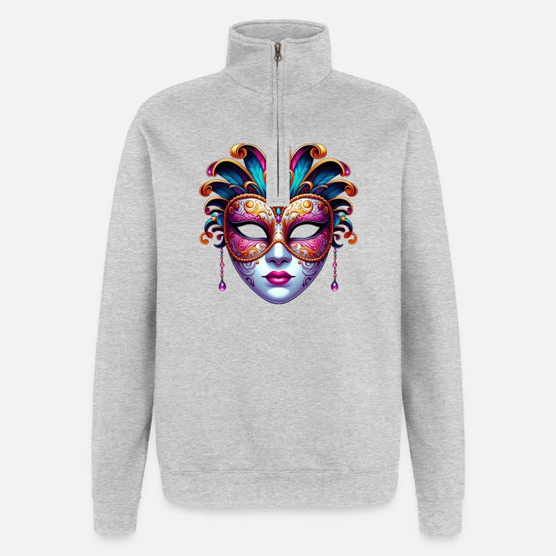 Masque du Carnaval de Venise - Sweat à zip 1/4 - gris chiné