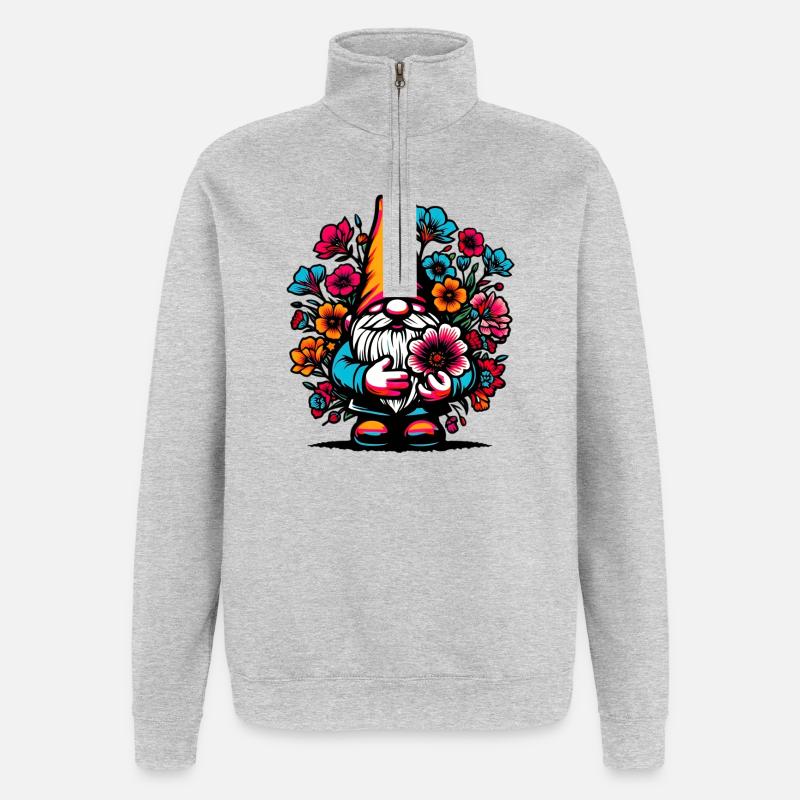 Gnome à fleurs - Sweat à zip 1/4 - gris chiné