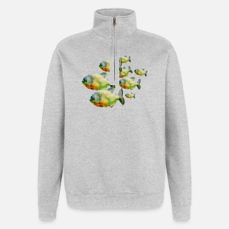 Poisson dans un banc - Sweat à zip 1/4 - gris chiné