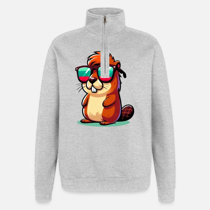 Castor - Sweat à zip 1/4 - gris chiné