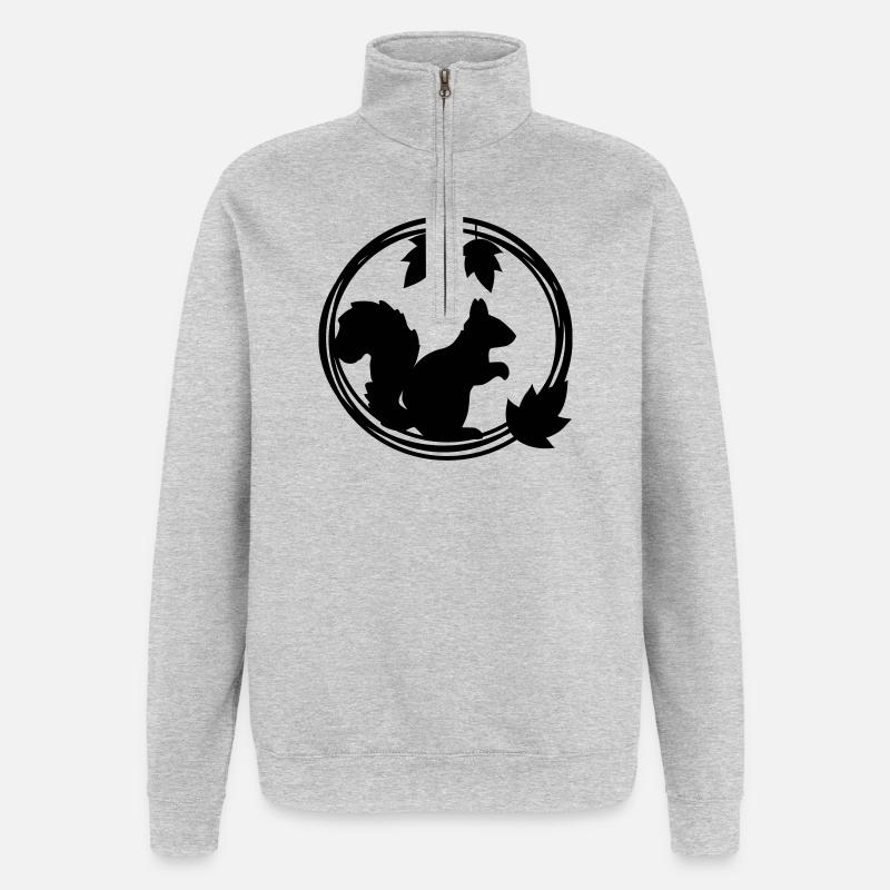 Eichhörnchen Silhouette im Blätterkranz - Quarter-Zip-Sweatshirt - Grau meliert