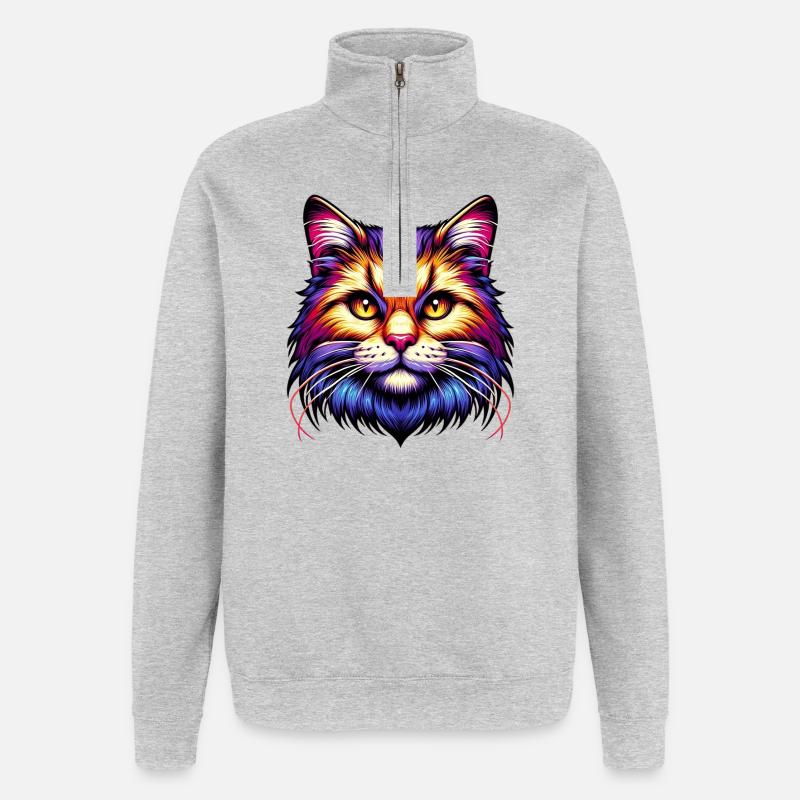 Chat - Sweat à zip 1/4 - gris chiné