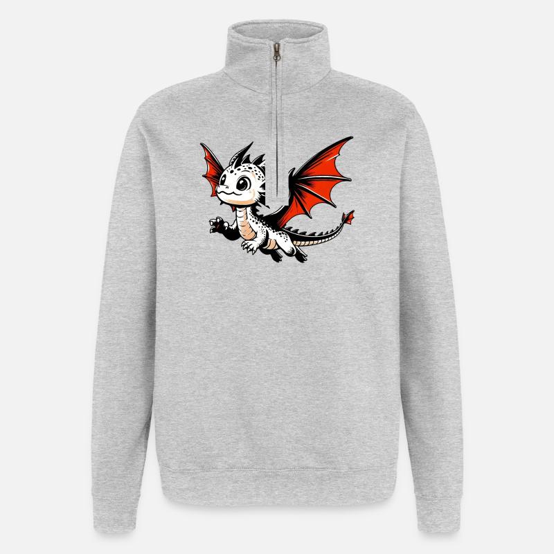 Drache - Quarter-Zip-Sweatshirt - Grau meliert