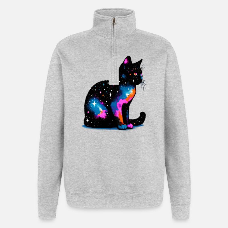 Katze - Quarter-Zip-Sweatshirt - Grau meliert