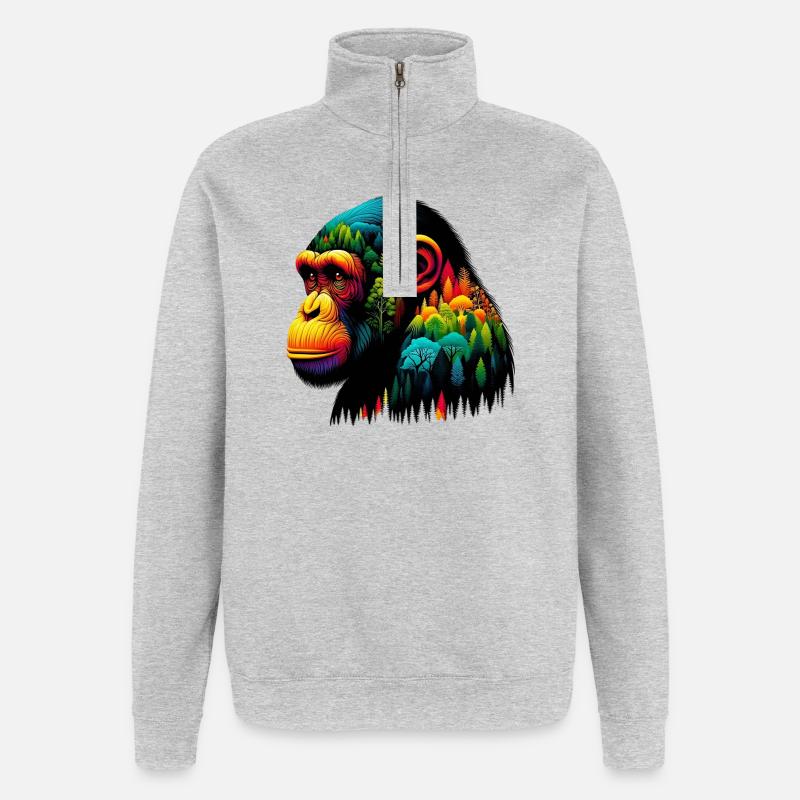 Affe - Quarter-Zip-Sweatshirt - Grau meliert