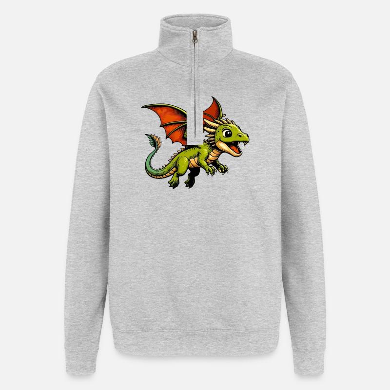 Drache - Quarter-Zip-Sweatshirt - Grau meliert