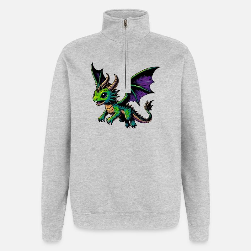 Drache - Quarter-Zip-Sweatshirt - Grau meliert