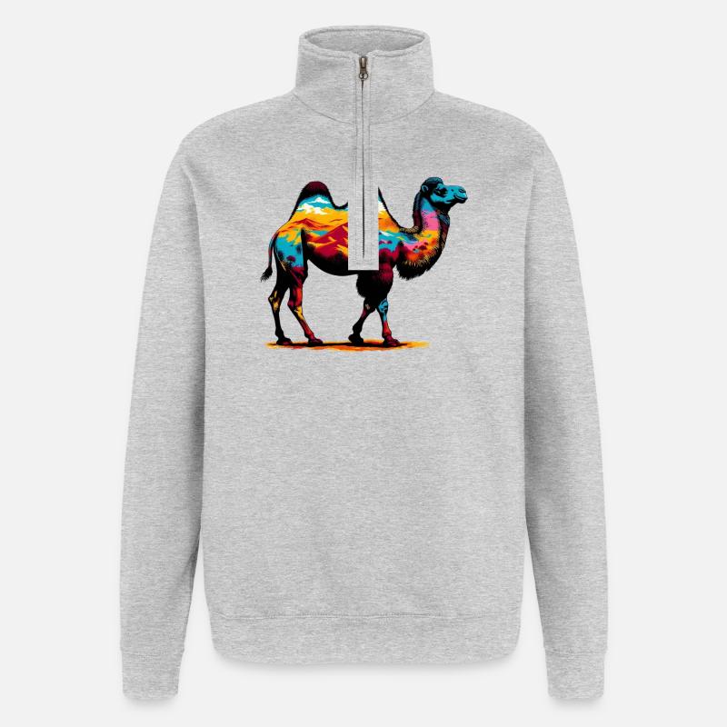 Kamel - Quarter-Zip-Sweatshirt - Grau meliert