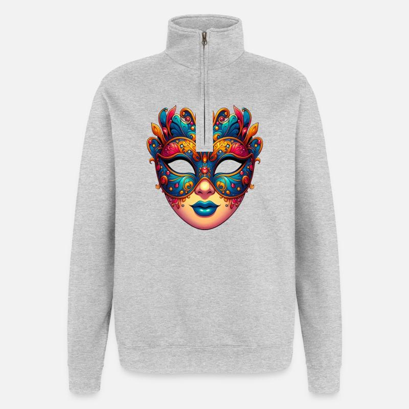 Masque du Carnaval de Venise - Sweat à zip 1/4 - gris chiné
