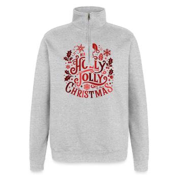 Holly Jolly Christmas Motif - Quarter-Zip-Sweatshirt - Grau meliert - Vorne - AI Model Female 172 light (172cm) & AI Model Male 178 dark (178cm)