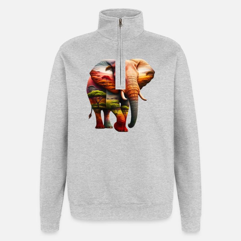 Éléphant - Sweat à zip 1/4 - gris chiné