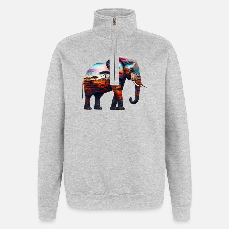 Éléphant - Sweat à zip 1/4 - gris chiné