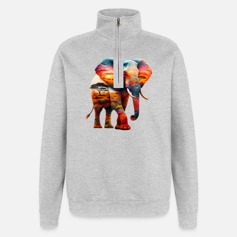 Éléphant - Sweat à zip 1/4 - gris chiné