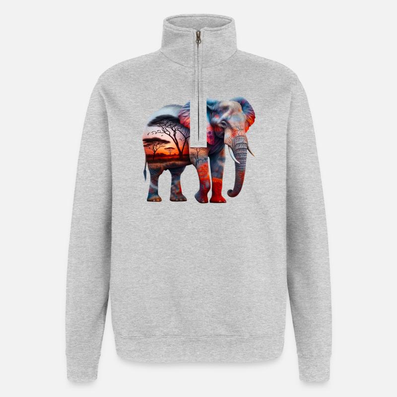 Éléphant - Sweat à zip 1/4 - gris chiné
