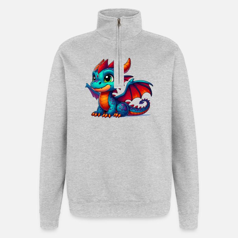 Drache - Quarter-Zip-Sweatshirt - Grau meliert