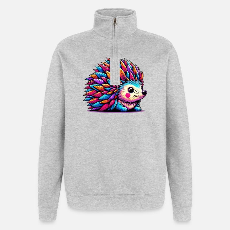 Hérisson - Sweat à zip 1/4 - gris chiné