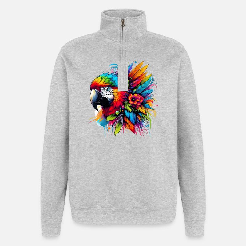 Papagei - Quarter-Zip-Sweatshirt - Grau meliert