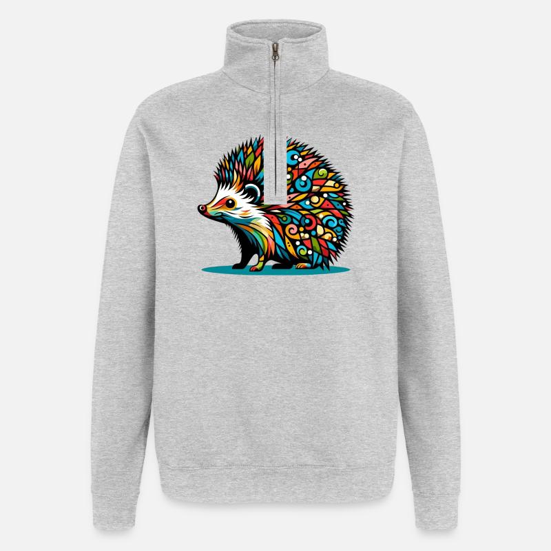 Hérisson - Sweat à zip 1/4 - gris chiné