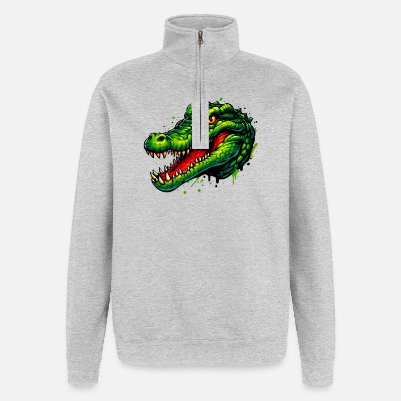 Crocodile - Sweat à zip 1/4 - gris chiné