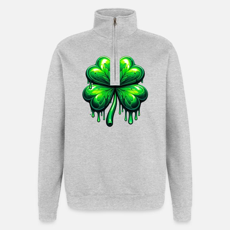 Vierblättriges Kleeblatt - Quarter-Zip-Sweatshirt - Grau meliert