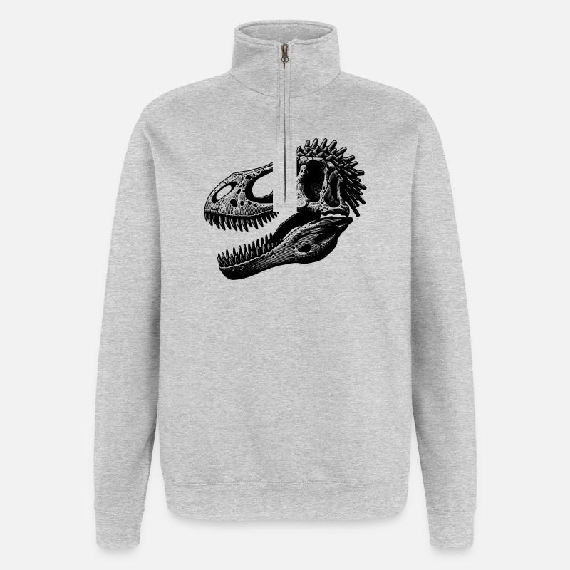 Blick der Urzeit: Dino-Kopf - Quarter-Zip-Sweatshirt - Grau meliert