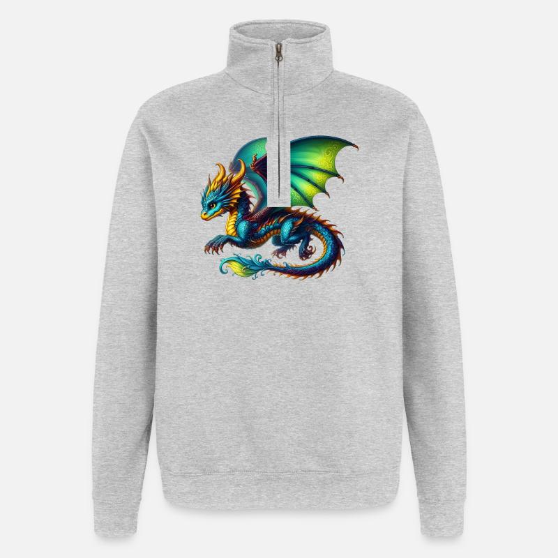 Drache - Quarter-Zip-Sweatshirt - Grau meliert
